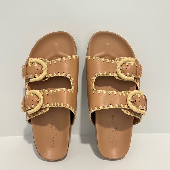 Marc Fisher Shoes - Marc Fisher Solea Dune Natural Slip On Platform Buckle Slides Size 9.5 leather